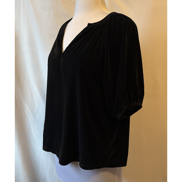 Old Navy Women's XS Whimsigoth Black Velvet Shirred V Neck Relaxed Blouse Witchy - Picture 2 of 9